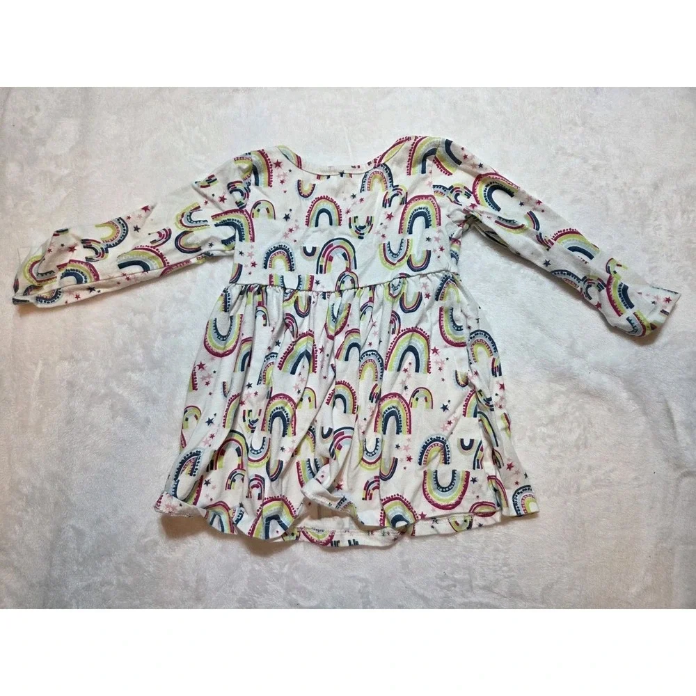 306. Kidtopia Baby Girls Rainbow Print Long Sleeve Dress 18M Multicolor